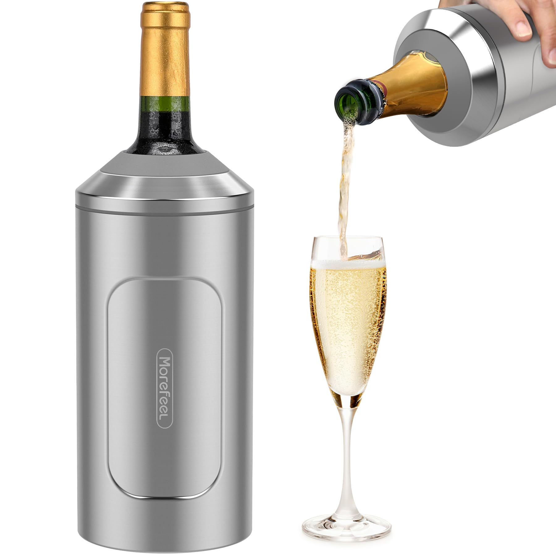 MoreFeel enfriador de botella de vino en acero inoxidable mantiene la temperatura.