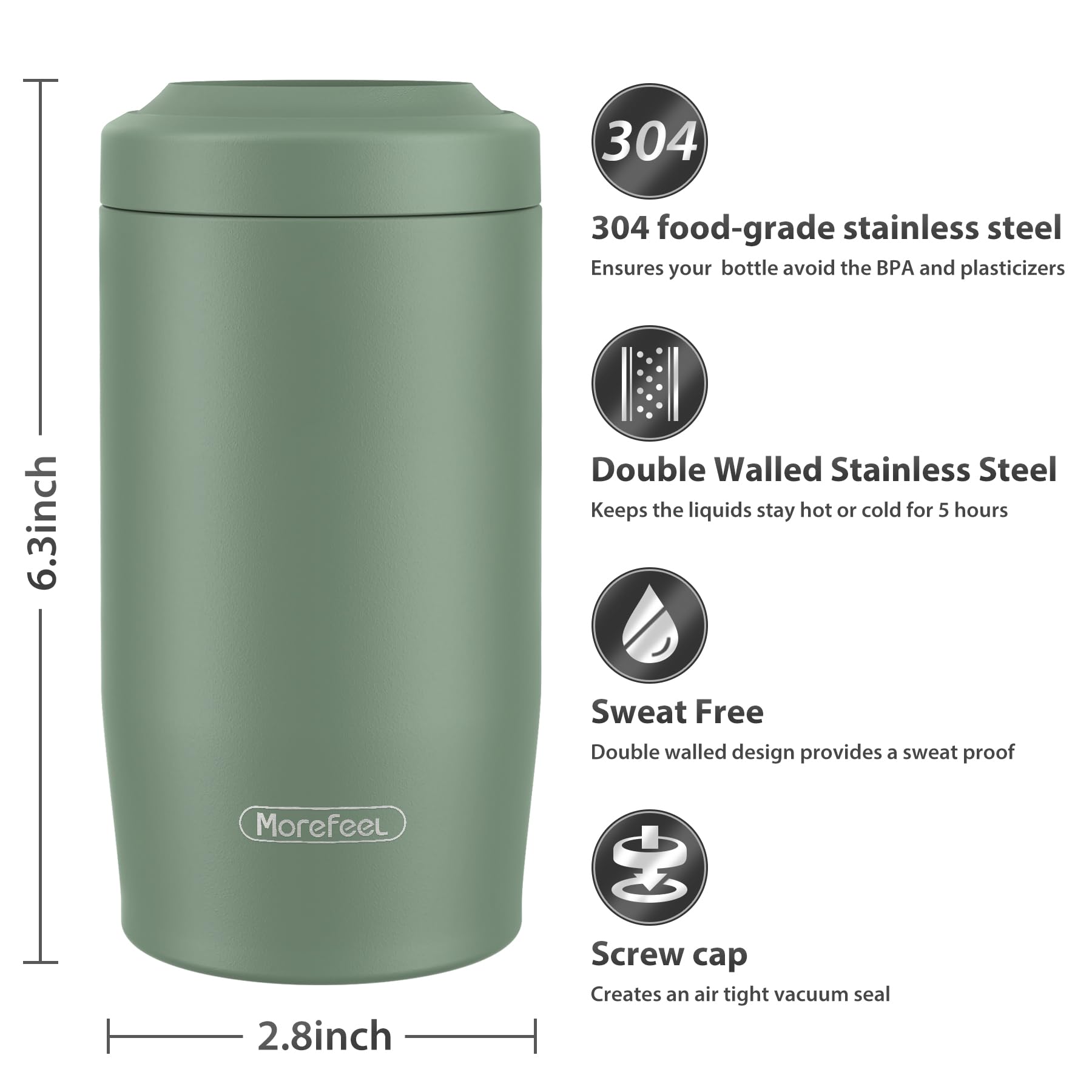 MoreFeel material acero inoxidable 304 para durabilidad.