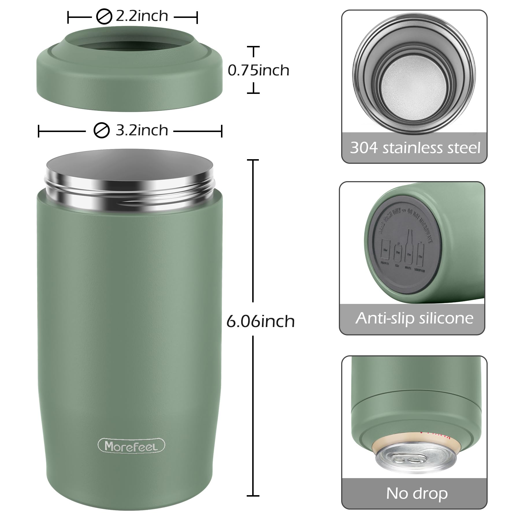 MoreFeel apto para botellas de cerveza y latas de 12 onzas.