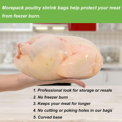 Morepack bolsas transparentes aptas para marinar y procesar aves pequeñas.