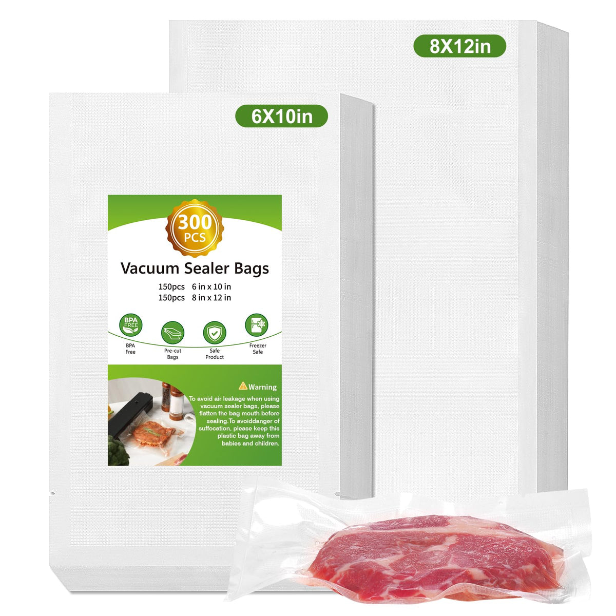 Moretoes bolsas de vacío 8x12 cuartos para almacenamiento eficiente de alimentos