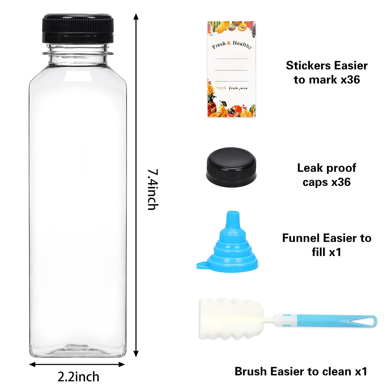 Moretoes botella de zumo transparente con tapa, perfecta para bebidas