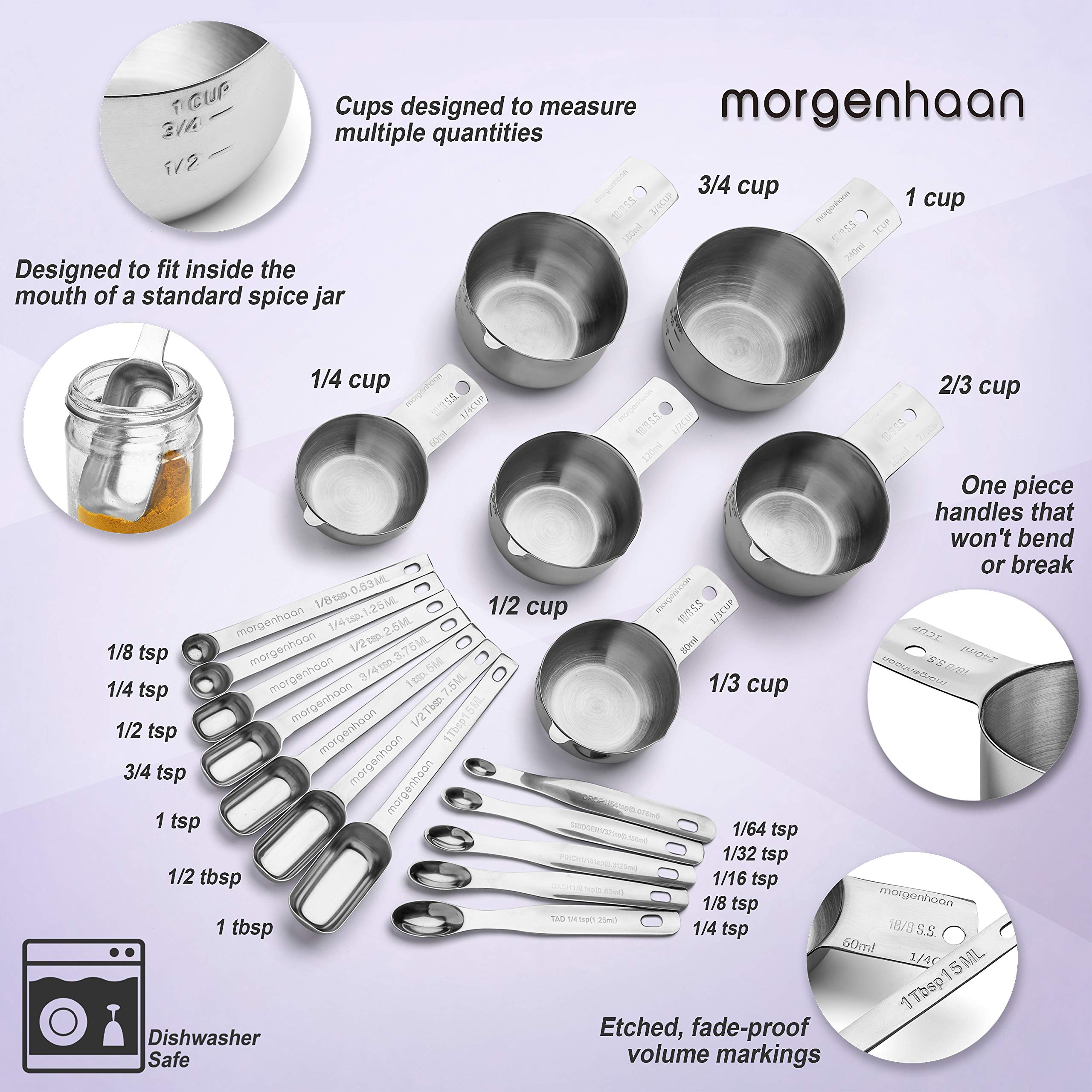 Cucharas largas Morgenhaan para frascos de especias, alcanzan esquinas estrechas.