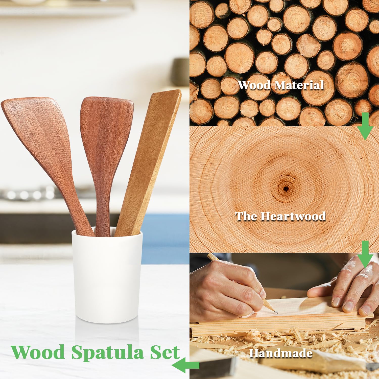 Morgles espatula de madera con acabado liso y pulido en acacia