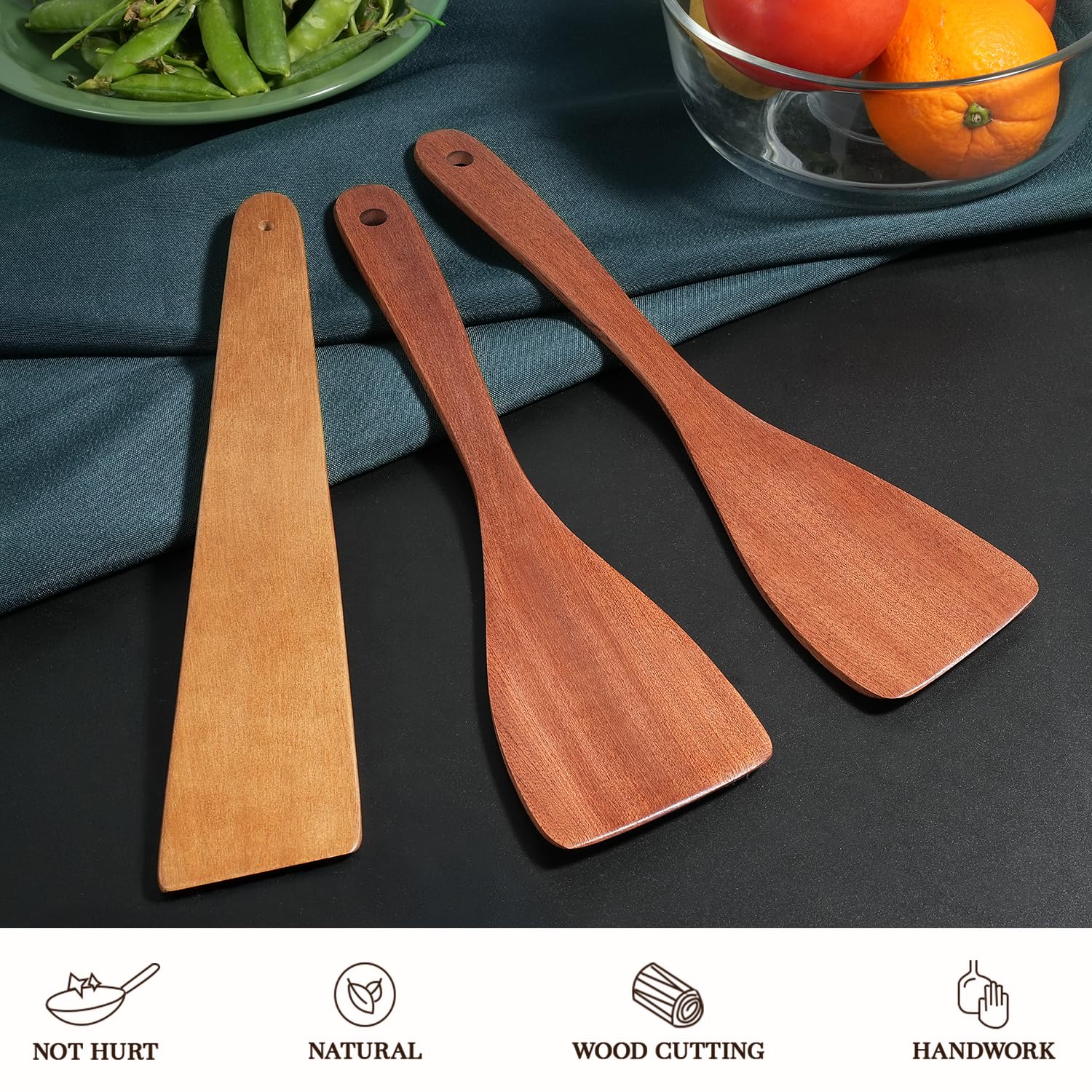 Dos espatulas Morgles de madera de 12pulgadas para cocinar con control