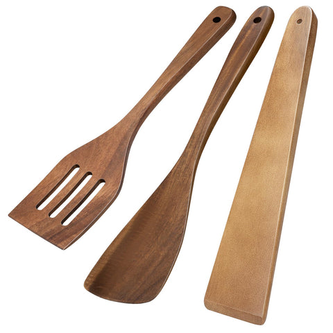 MORGLES espatula plana de madera acacia con mango largo para voltear con control