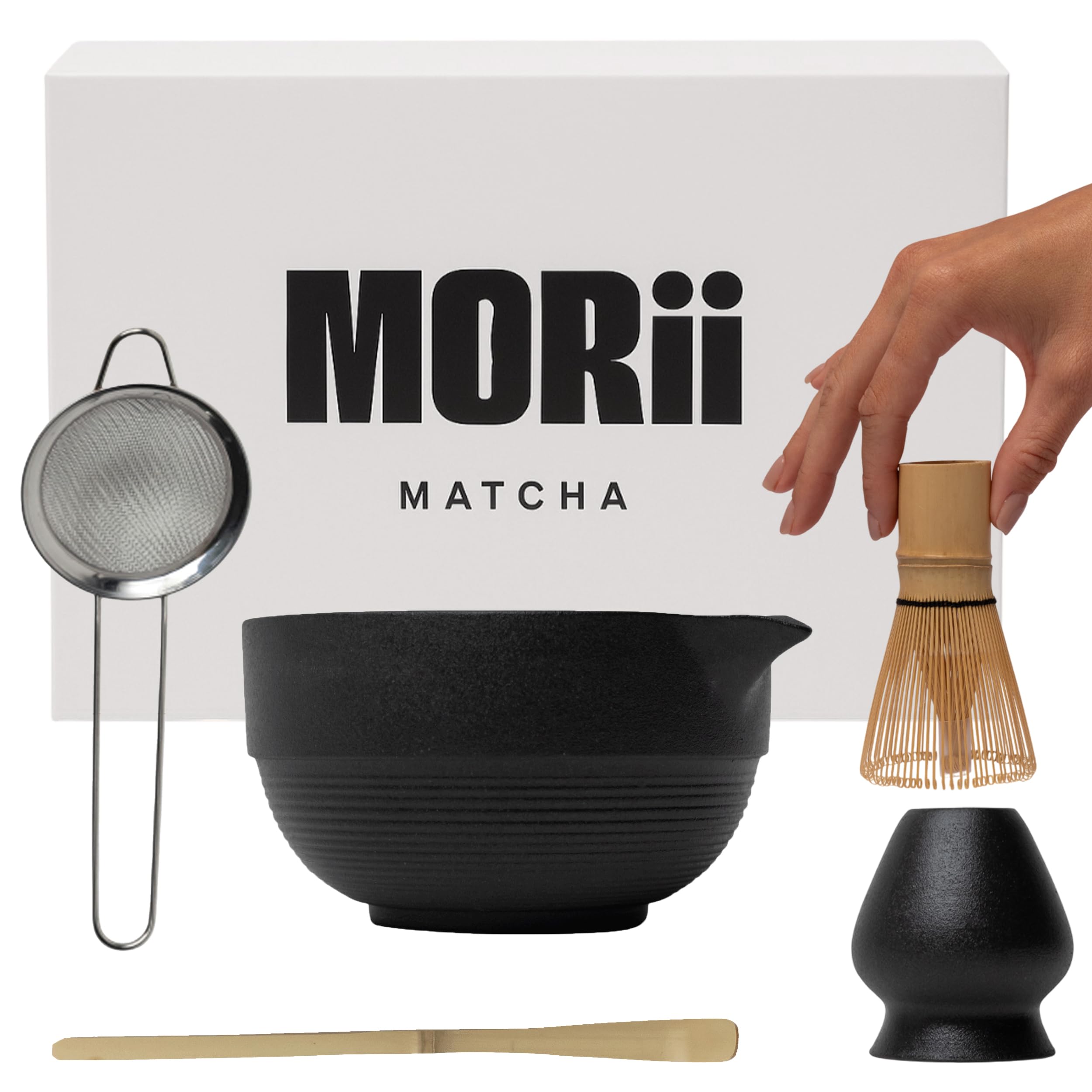 Morii Matcha tazón cerámico de 15 oz para ritual suave y estable.
