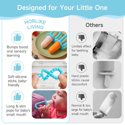 Morlike Living Baby Tiny Pops: mango ergonómico para agarre cómodo y desarrollo de habilidades motoras.