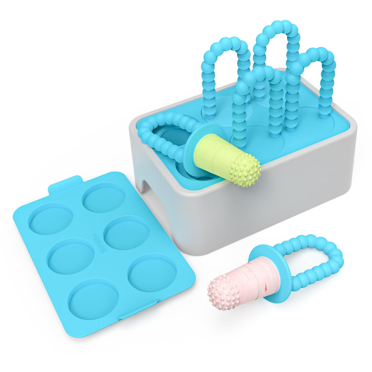 Morlike Living Baby Tiny Pops: molde de silicona seguro para helados infantiles, perfecto para snacks caseros.
