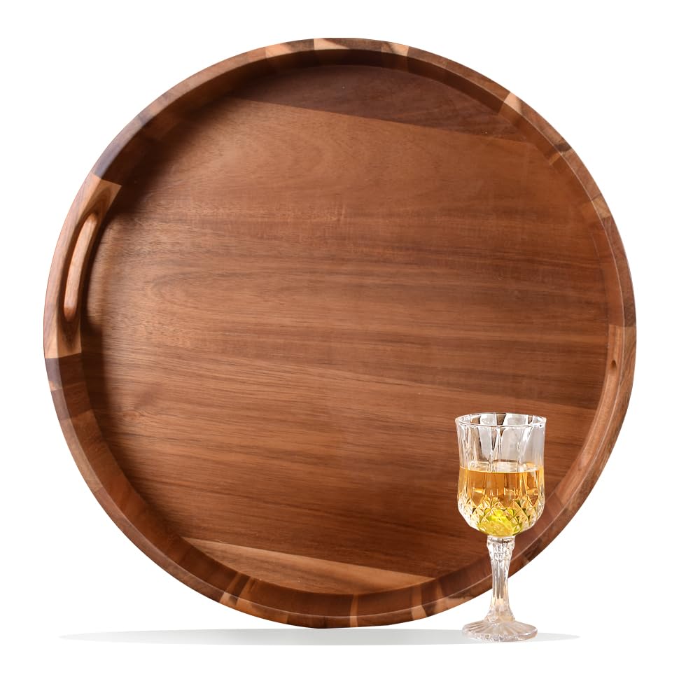 MornHalo: bandeja grande de acacia con asas para servir en la mesa