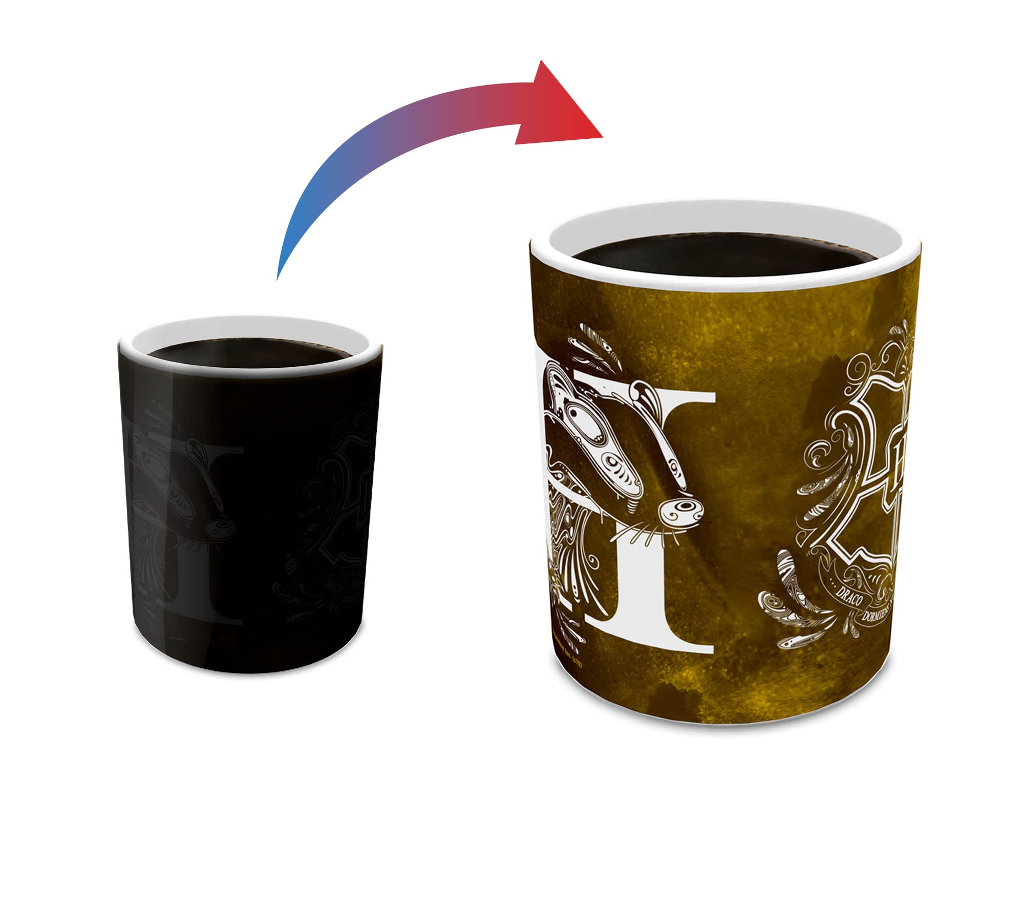 Morphing Mugs Hufflepuff: la casa y el escudo brillan al calentarse