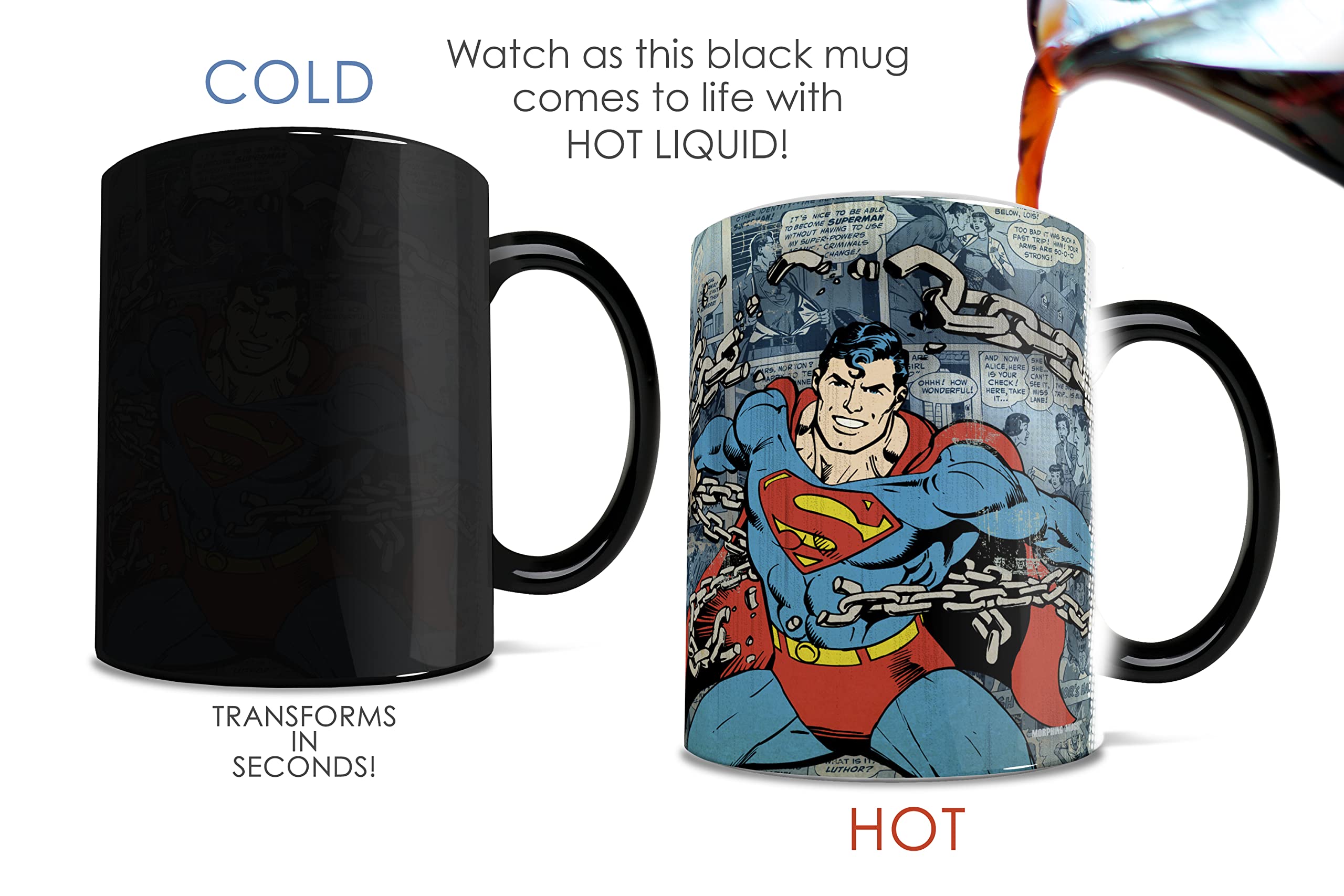 Morphing Mugs Superman: efecto cambio de color al calor para revelar la imagen.