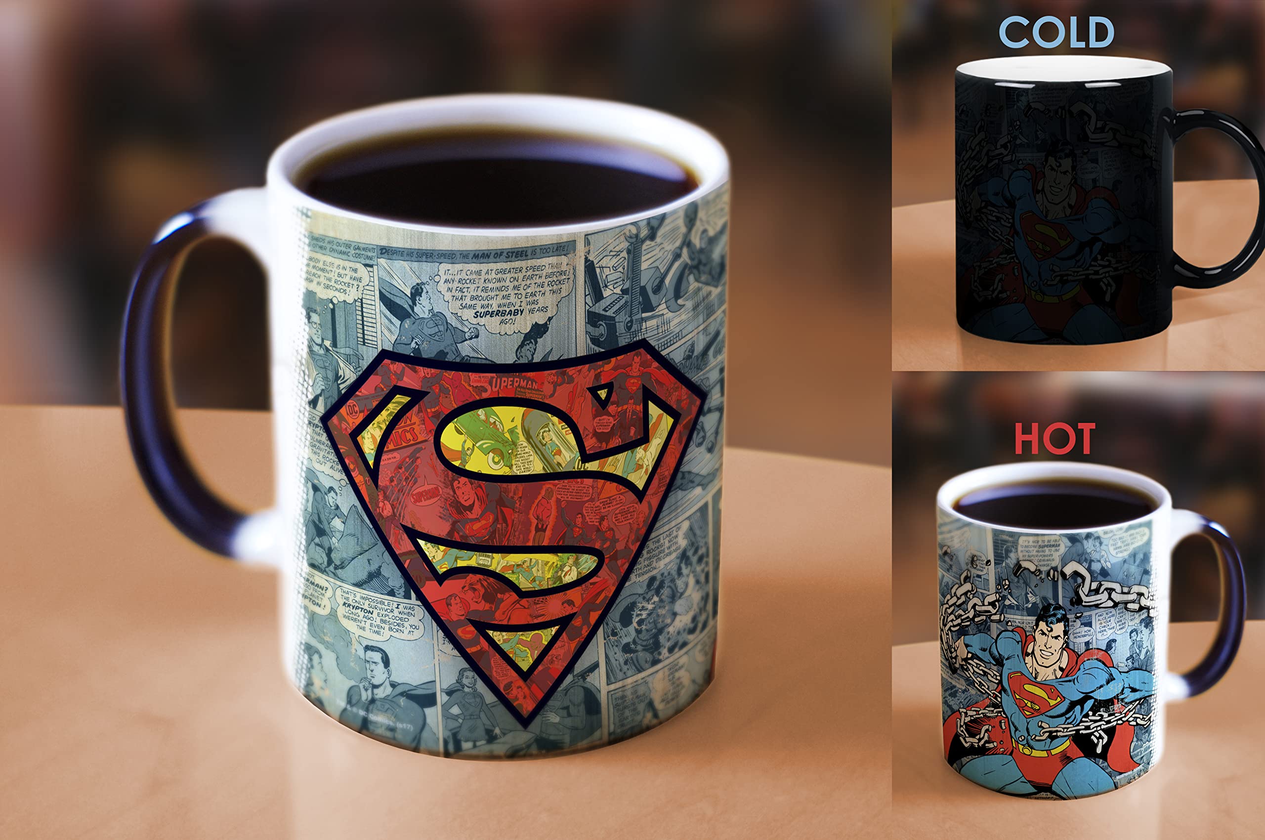 Morphing Mugs Superman: revelación de imagen oculta cuando se añade calor.