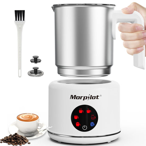 Morpilot batidora de leche eléctrica en blanco espumando leche para café