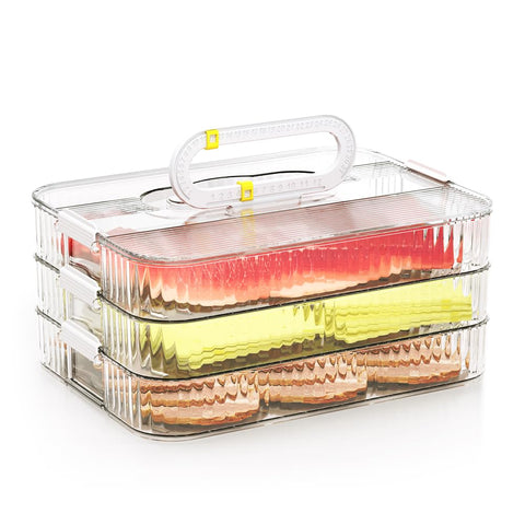 Contenedor de fiambres apilables con tapas de Moryimi para ahorro de espacio.