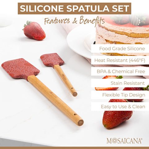 MOSAICANA espátula para sartén sin rayar, mango de madera, rojo.