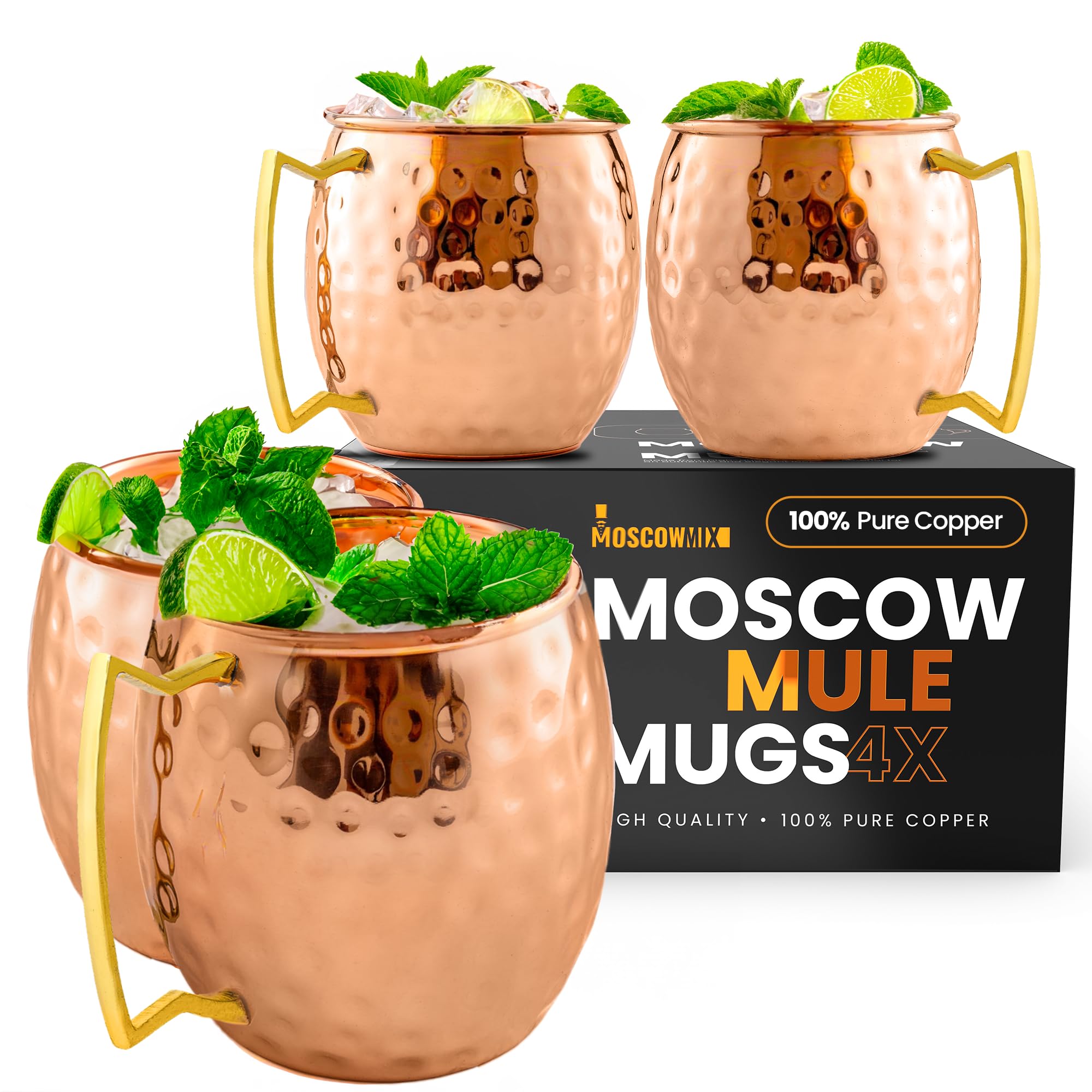 Moscow-Mix juego de 4 jarras de cobre puro 473 ml para cócteles.