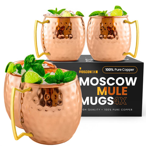 Moscow-Mix juego de 4 jarras de cobre puro 473 ml para cócteles.
