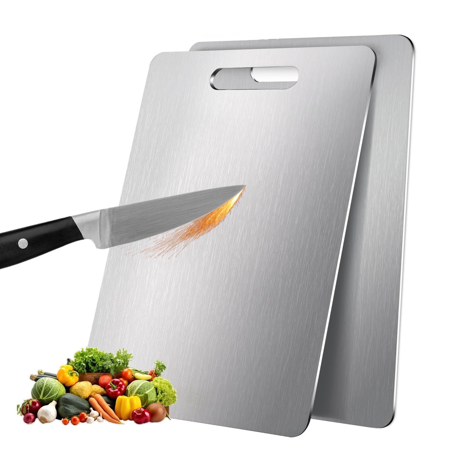 MOSDOOK tabla de corte titanio 18x12, superficie duradera para carnes y verduras.