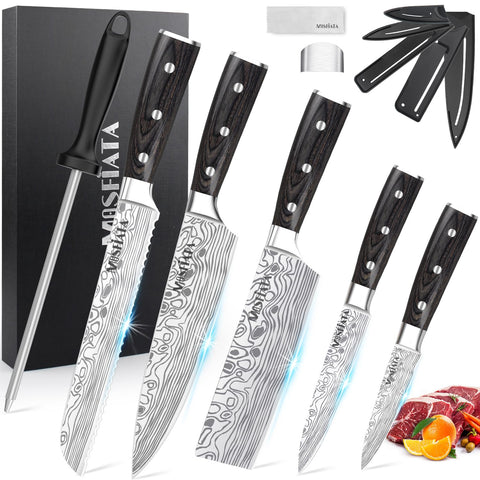 Conjunto MOSFiATA de 5 cuchillos para chef, enfoque en versatilidad en la cocina diaria