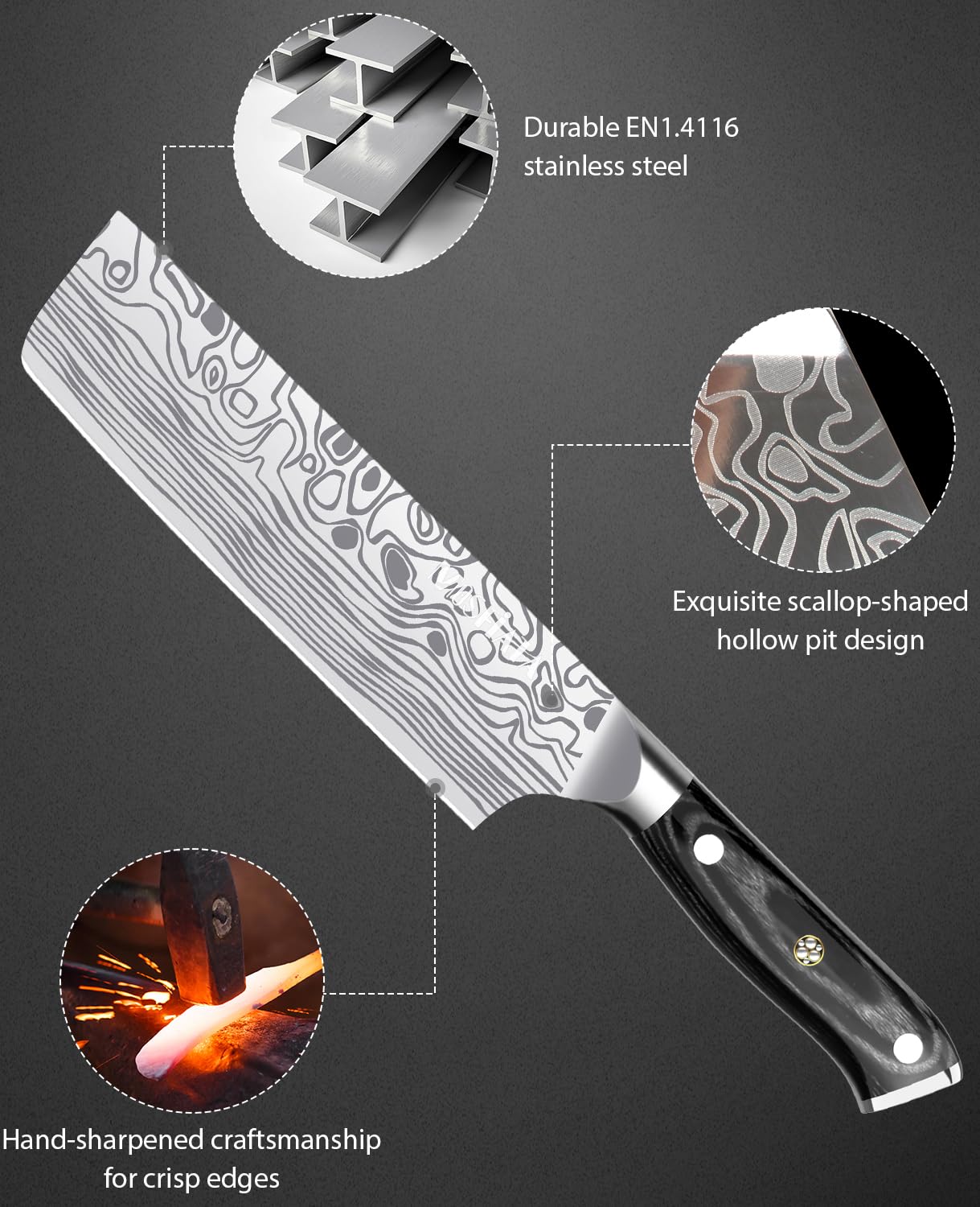MOSFiATA Nakiri 7 pulgadas, borde afilado 14–16 grados