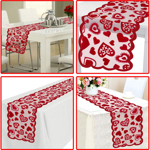 Mosoan corredor de mesa con bordes escotados rojo, diseño único para bodas.