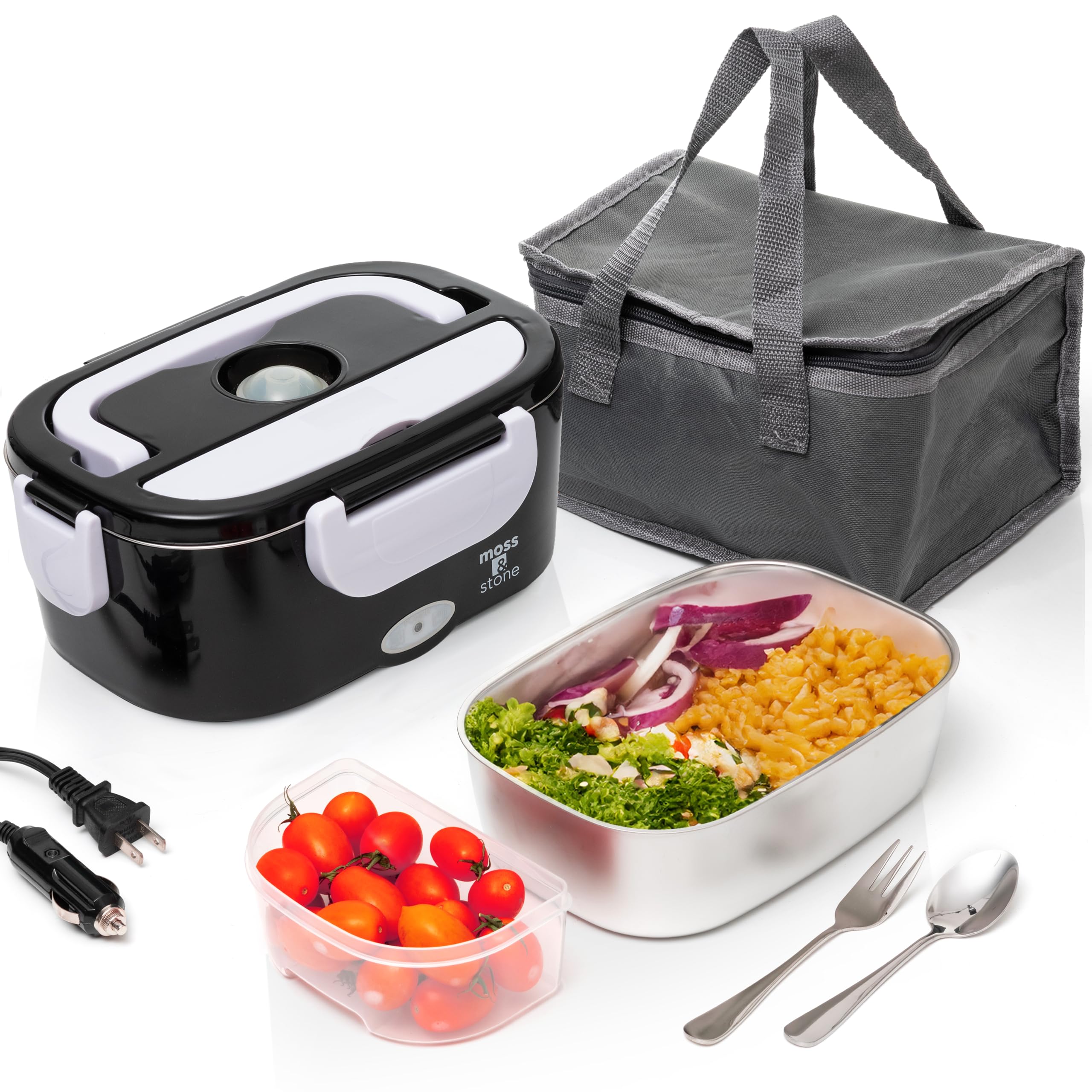 Lonchera eléctrica Moss & Stone: contenedor de acero inoxidable removible de 1,5 L para comidas calientes.