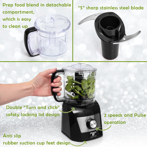 Moss & Stone mini-procesador, cuchilla de acero inoxidable, facilita triturar quesos y hierbas.