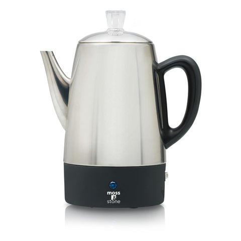 Moss & Stone percolador eléctrico 10 tazas, cuerpo inoxidable para café intenso.