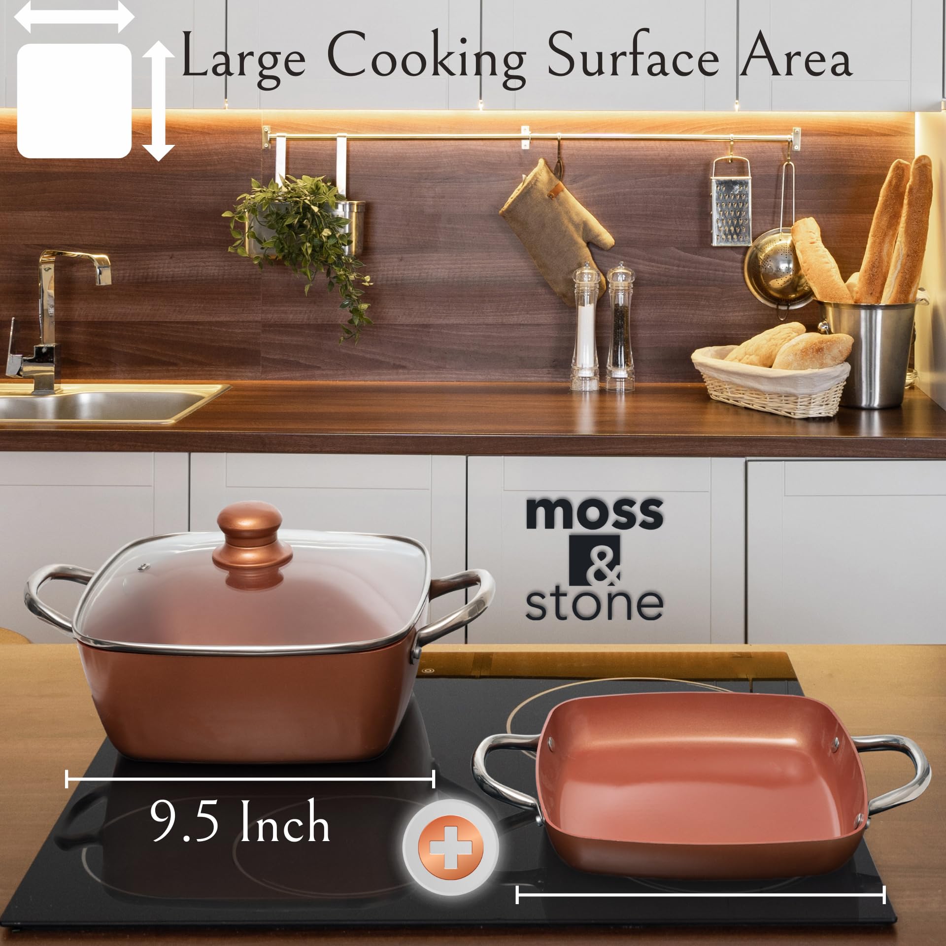 Moss & Stone uso en inducción con superficie de cocción uniforme.