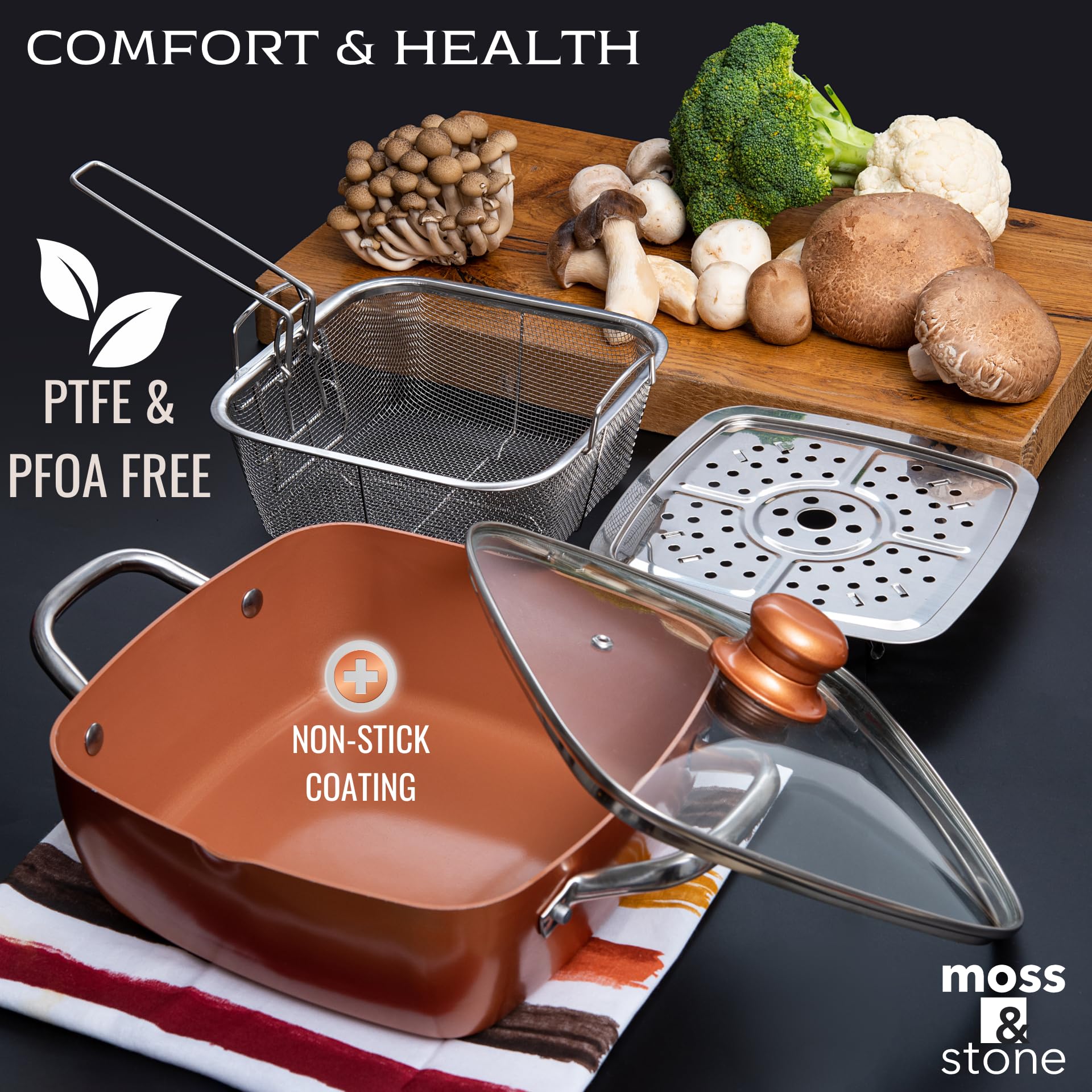 Moss & Stone estante vapor de cobre para verduras y pescado.