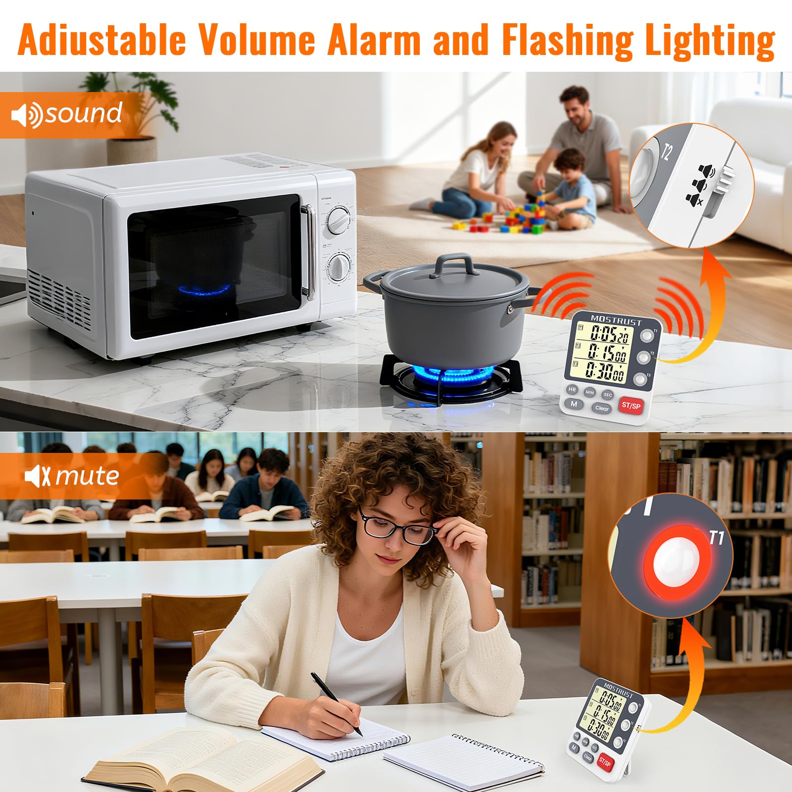 MOSTRUST alarma ajustable y luz roja para alertas claras