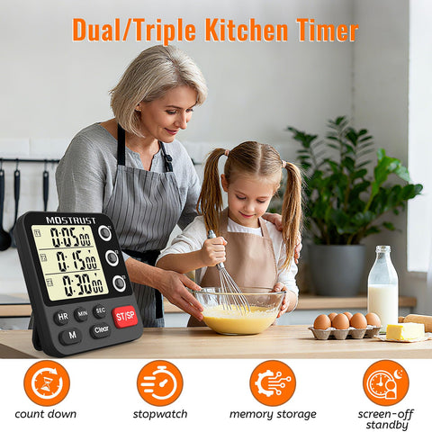 MOSTRUST Temporizador de cocina con memoria para reutilizar tiempos de manera eficiente.