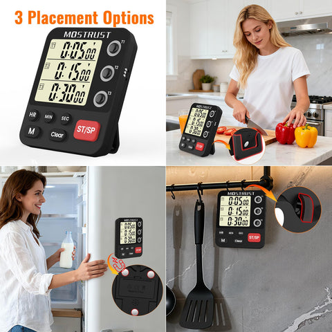 MOSTRUST Temporizador de cocina con luz roja intermitente para notificaciones visibles.