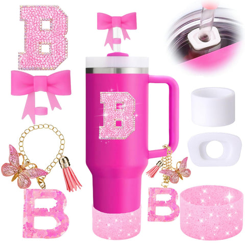 Accesorio tapa-paja con lazo rosa de MOTEERLLU para Stanley Cup, estilo y protección.