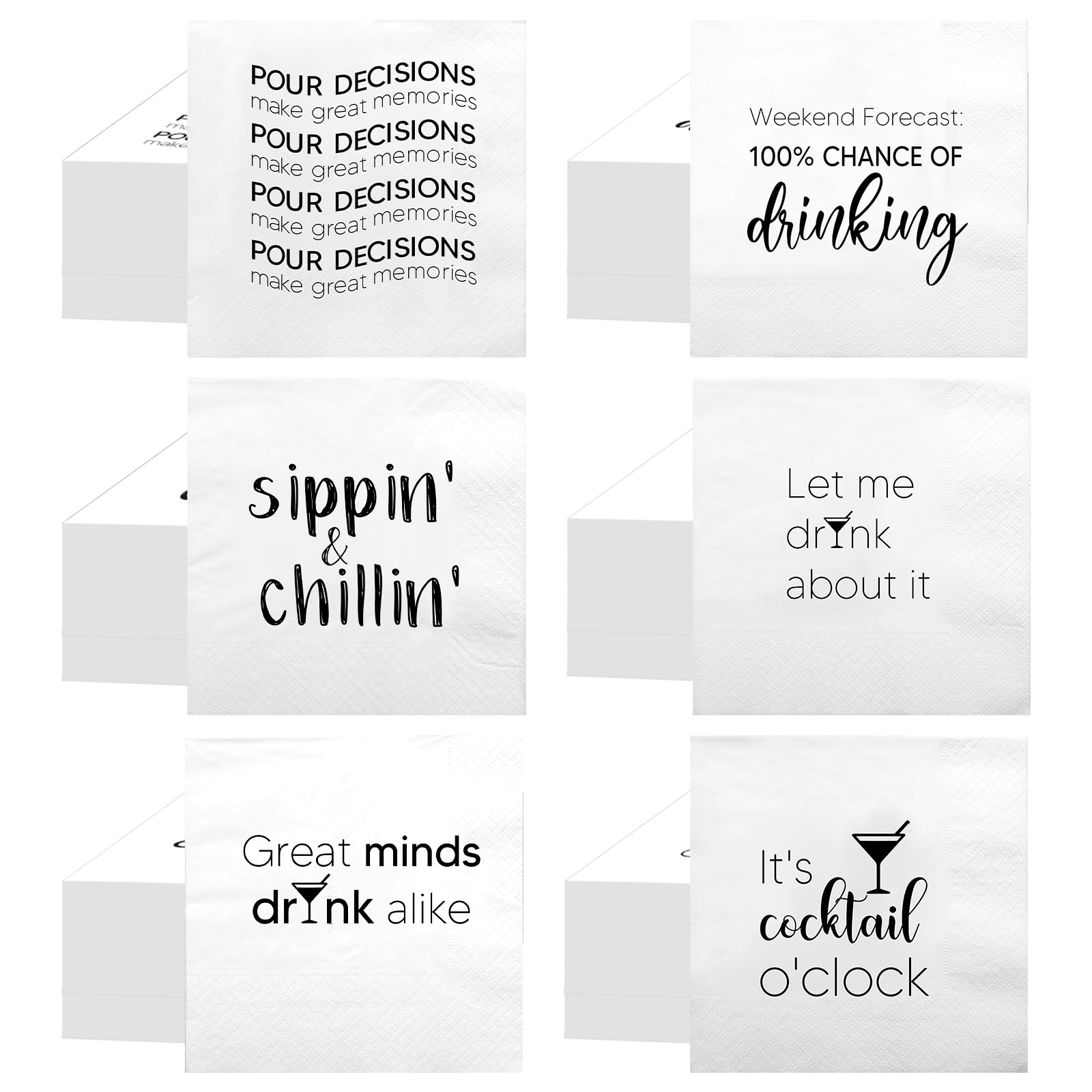 MotiMind servilletas coctel con frases divertidas en blanco, ideal para bodas.