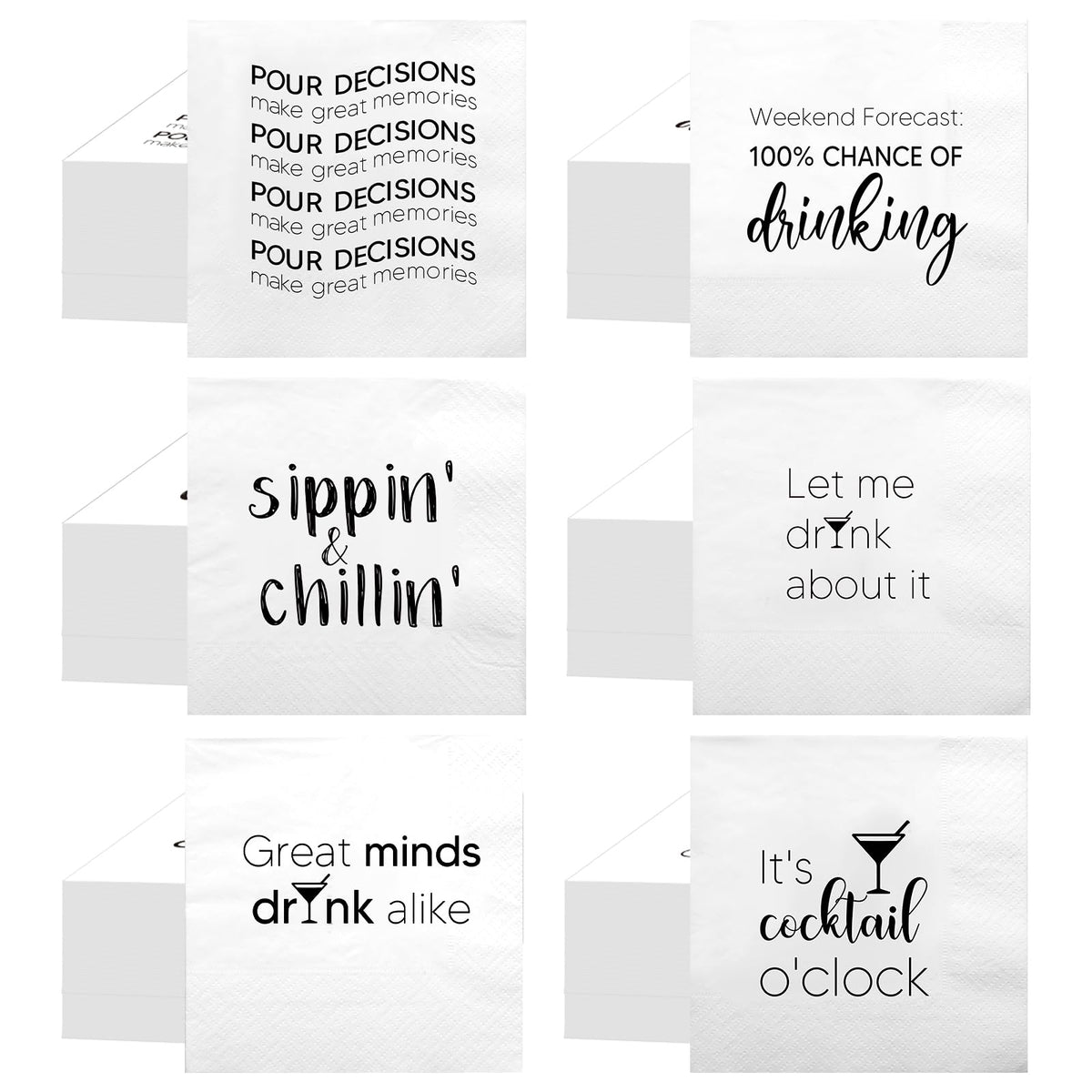 MotiMind servilletas coctel con frases divertidas en blanco, ideal para bodas.