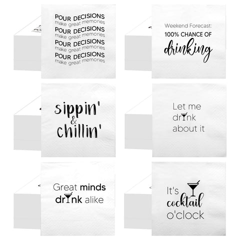 MotiMind servilletas coctel con frases divertidas en blanco, ideal para bodas.