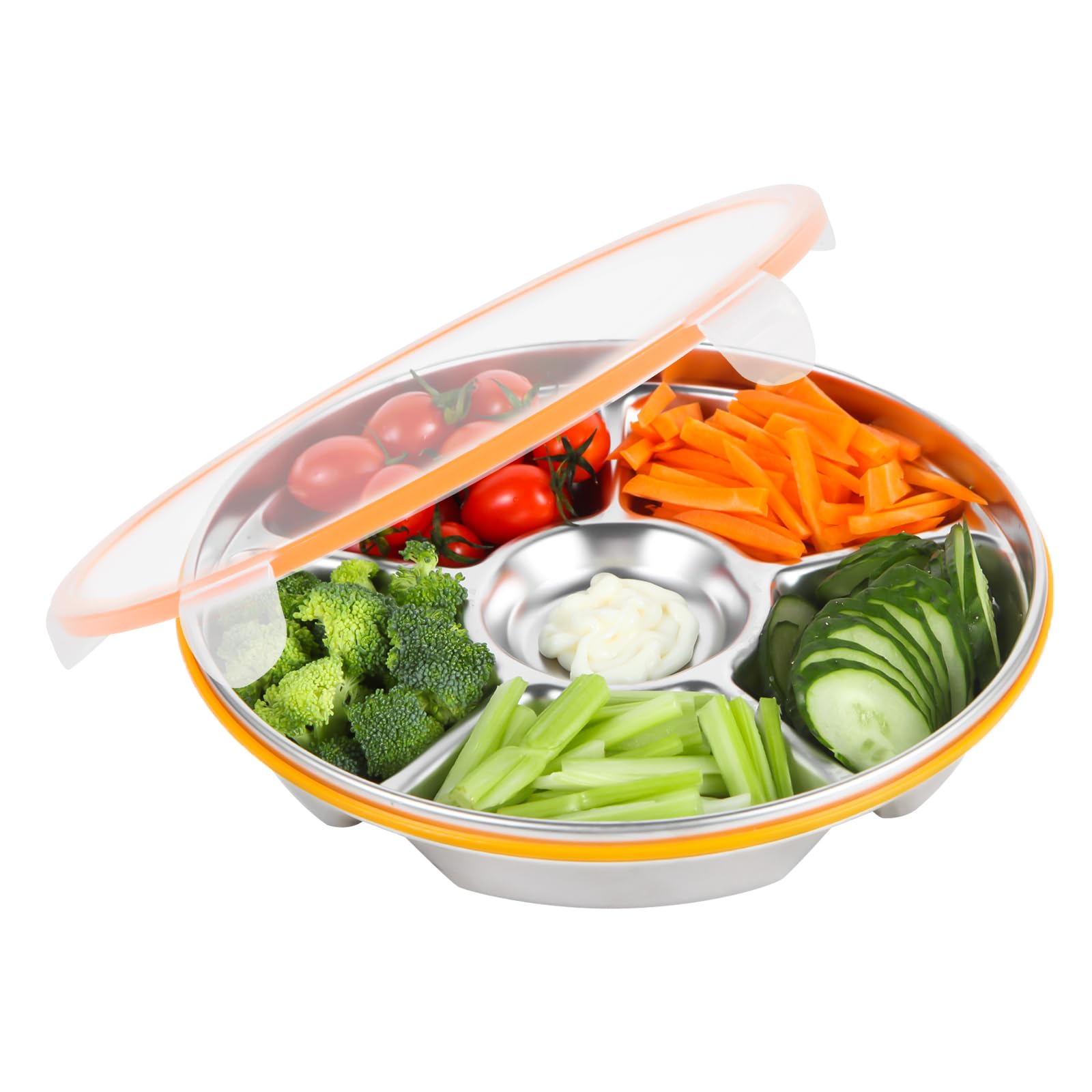 Motith bandeja de 6 compartimentos con tapa transparente, ideal para aperitivos de 10 pulgadas.