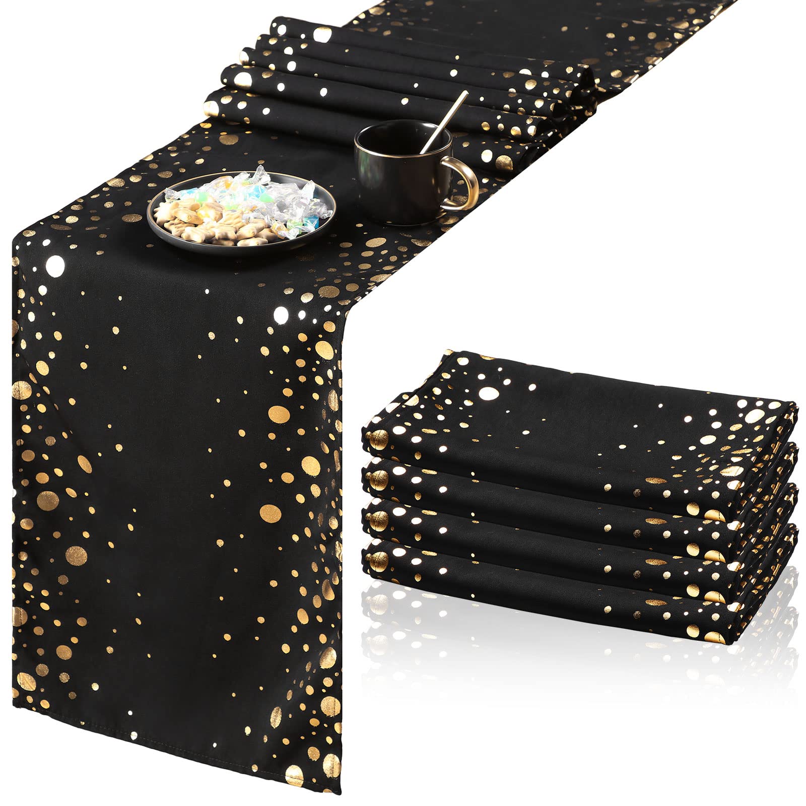 Moukeren Caminos de Mesa Lentejuelas Negro Dorado, vista frontal para decoración elegante