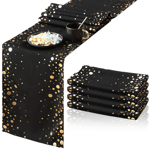 Moukeren Caminos de Mesa Lentejuelas Negro Dorado, vista frontal para decoración elegante