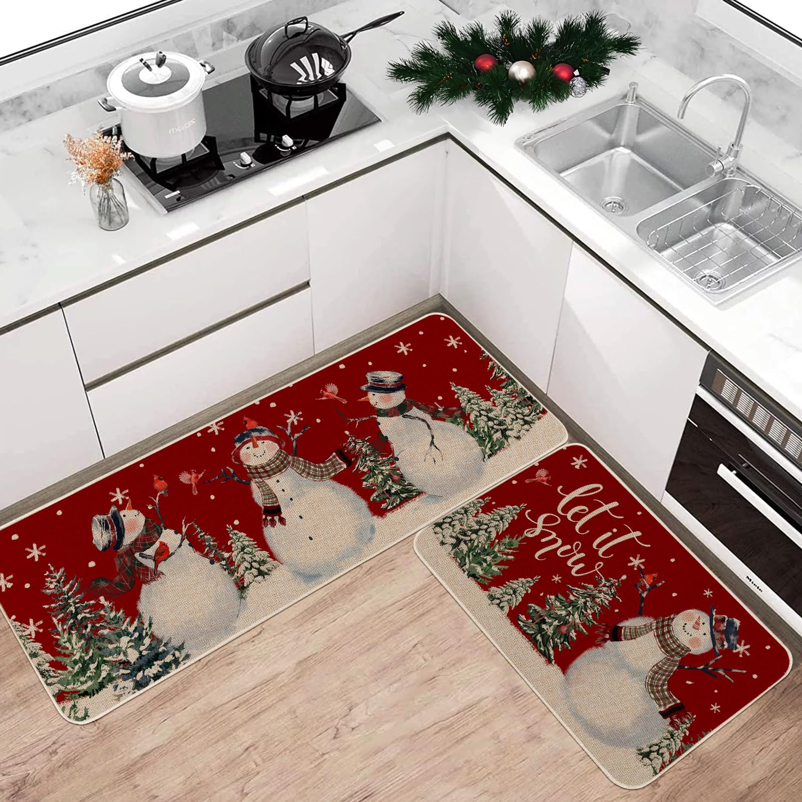 Alfombra Moutina 17x29 con diseño navideño y textura suave.