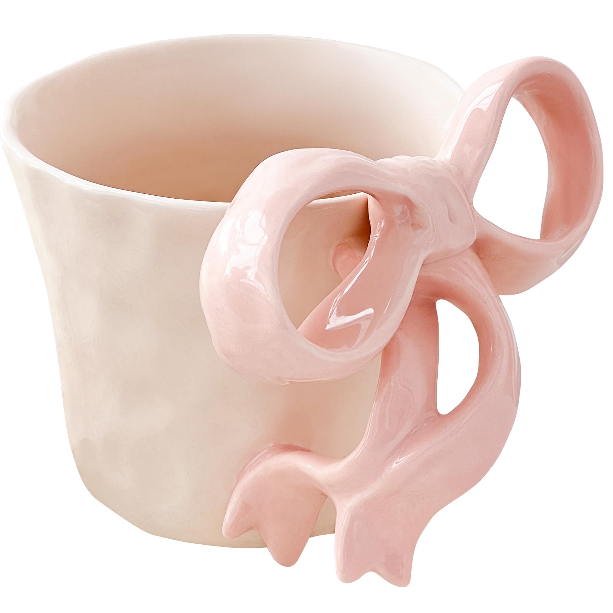 Movlen taza cerámica con lazo rosa, manija elegante para agarre cómodo
