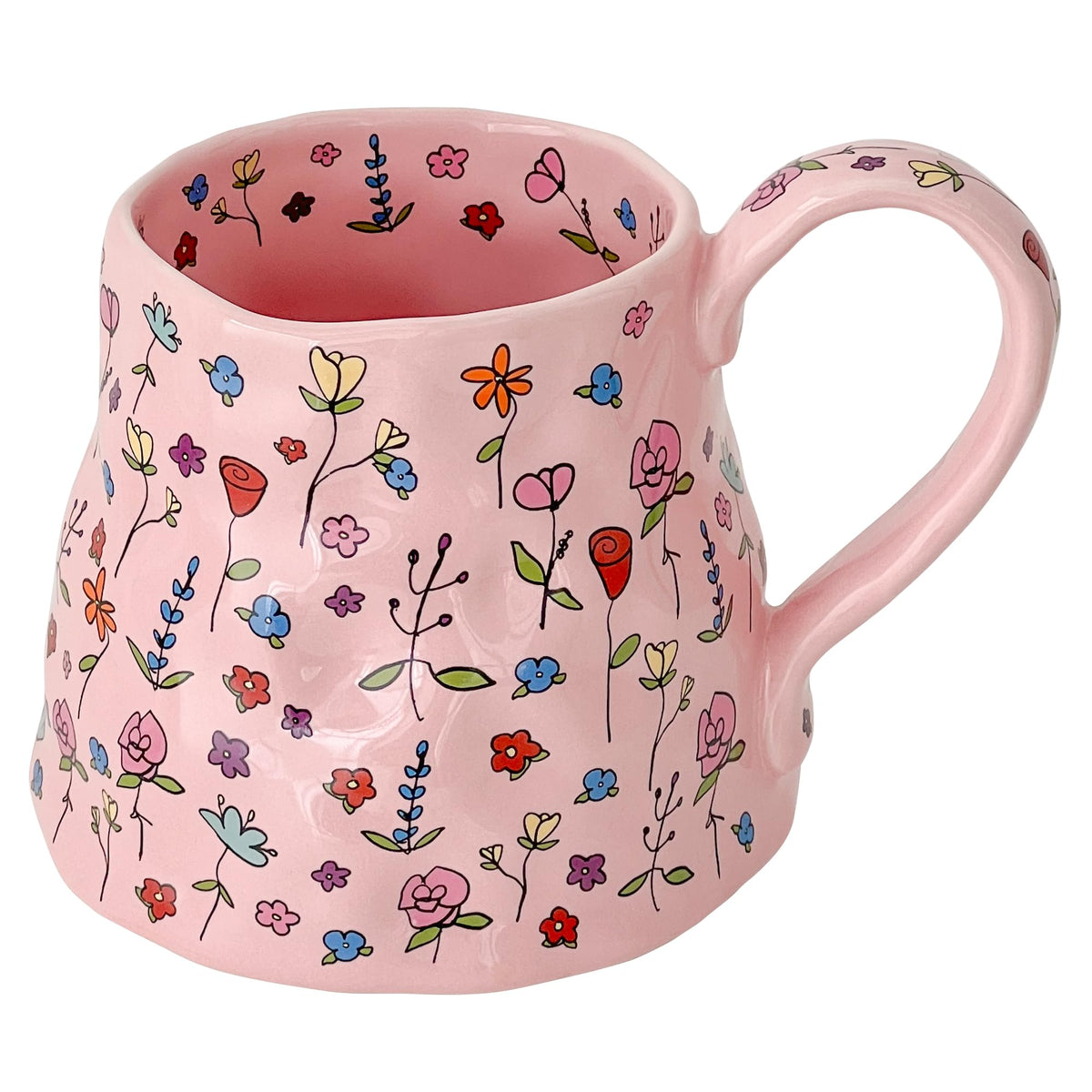 Movlen taza grande de cerámica rosa con flores para café o té diario