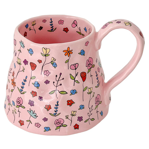 Movlen taza grande de cerámica rosa con flores para café o té diario