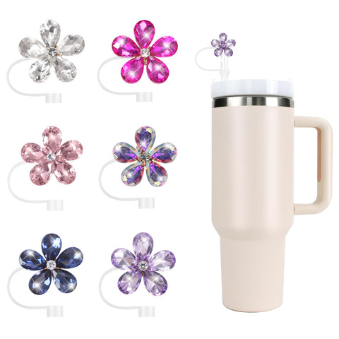 Movolivi tapa decorativa para pajilla Stanley con brillo floral, ideal para personalizar tu vaso.
