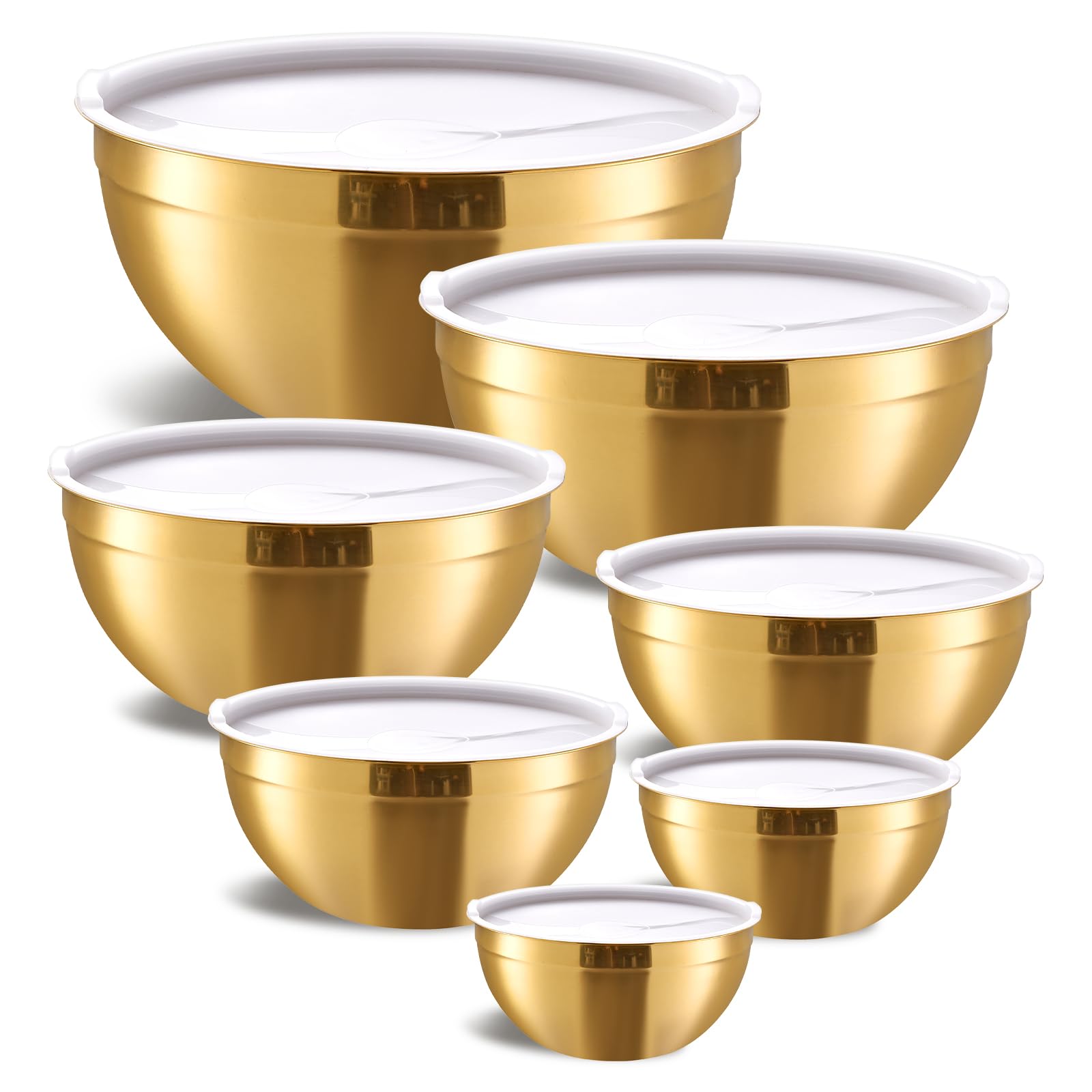 Conjunto Moxinox tazones dorados de 7 piezas, ideal para batir y mezclar.