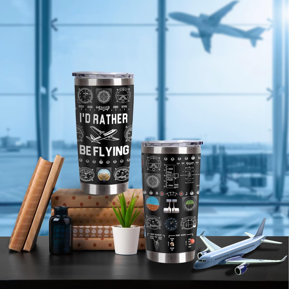 MoYueno Pilot Tumbler con instrumentos de vuelo, perfecto para viajeros.