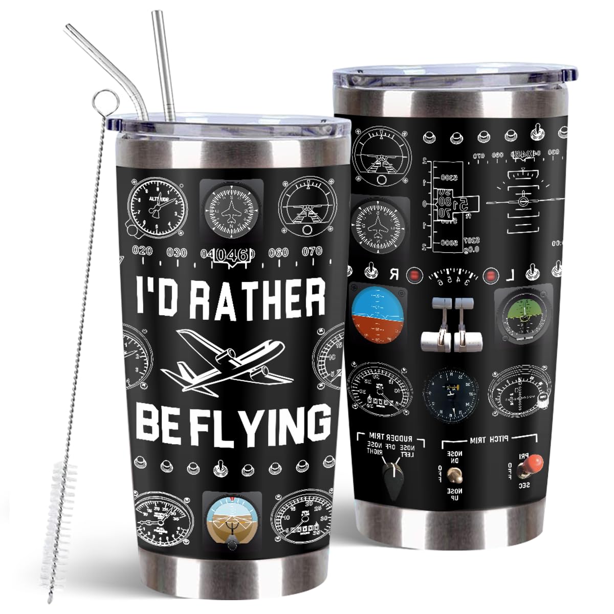 MoYueno Pilot Tumbler con prefiero volar y gráficos de instrumentos de vuelo, regalo ideal para amantes de la aviación.
