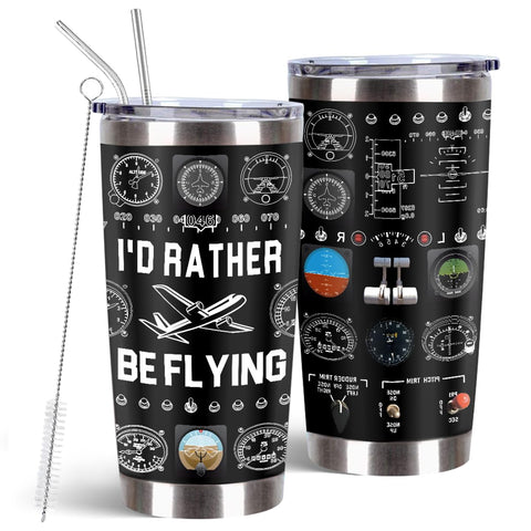 MoYueno Pilot Tumbler con prefiero volar y gráficos de instrumentos de vuelo, regalo ideal para amantes de la aviación.